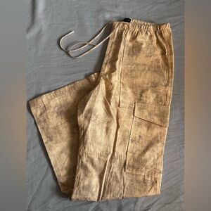 Zara Women’s Linen Blend Cargo Pants Sz M Beige Tan Drawstring Pants